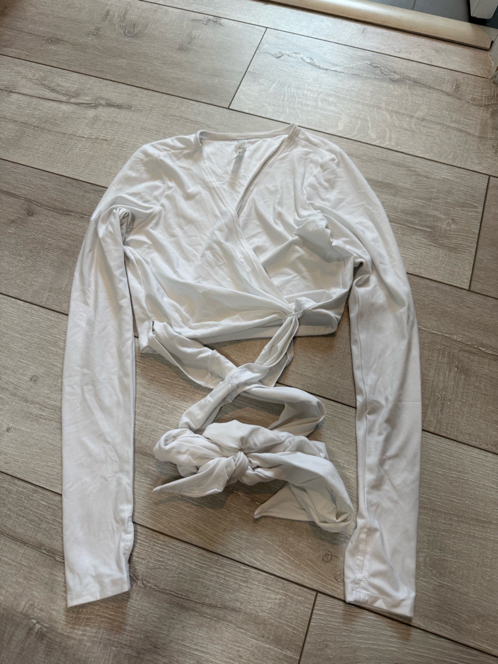 Beyond Yoga White Wrap Crop Long Sleeve Top